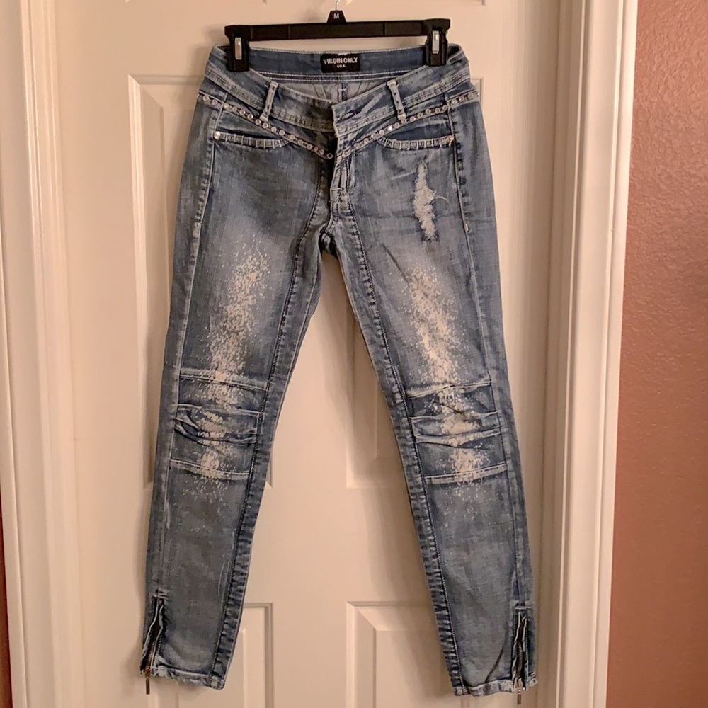 Virgin Only Washed and Embellished Blue Jeans